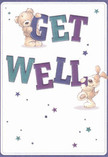 The artwork of this get well card radiates joy and tender optimism, as though crafted from the genuine warmth found in Chelsea's tight-knit community. Two lovable characters-a soft, golden bear with a gentle smile and a spirited puppy with velvety, floppy ears-interact playfully, each supporting large, cheerful letters that burst forth in shades of indigo and teal to spell 'Get Well.' Vibrant, scattered stars in purples and blues glimmer across a clean, welcoming background, filling the card with a dreamy hopefulness akin to an afternoon spent in the calm of Ranelagh Gardens. Every stroke in their fur is rendered with inviting detail, so tangible it's as if you could reach out and feel their comfort. The energy of the scene is reminiscent of a freshly arranged bouquet assembled by skilled hands at Chelsea Florist-thoughtful, uplifting, and radiant with positivity. The card itself becomes an emotional balm, perfect for sending a message of compassion and healing to a loved one recovering in Chelsea, its lightness and sincerity offering reassurance, just as a thoughtfully chosen arrangement brings a strengthening touch of beauty and care.